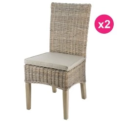Lot de 2 Chaises en Demi Kubu Pieds Teck Teinté Lin KosyForm