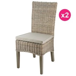 Lot de 2 Chaises en Demi Kubu Pieds Teck Teinté Gris KosyForm