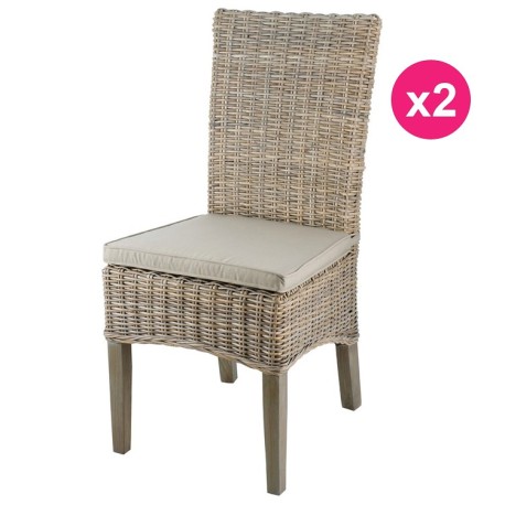 Lot de 2 Chaises en Demi Kubu Pieds Teck Teinté Gris KosyForm