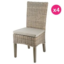 Lot de 4 Chaises en Demi Kubu Pieds Teck Teinté Gris KosyForm