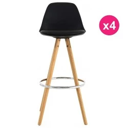 Lot de 4 Chaises de Bar Haute Noire Piétement Chêne KosyForm