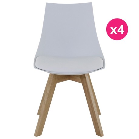 Lot de 4 Chaises Blanches et Piétement Chêne KosyForm