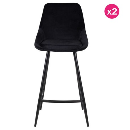 Lot de 2 Chaises Plan de Travail Velours Noir et Métal Kari KosyForm