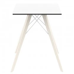 Table à manger Vondom Faz Wood plateau carré blanc et pieds chêne blanchis