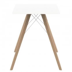 Table à manger Vondom Faz Wood plateau carré blanc et pieds chêne naturel