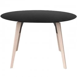 Table Ronde Vondom Faz Wood Plateau Noir et Pieds Chêne Blanchis Diamètre 120cm H74cm