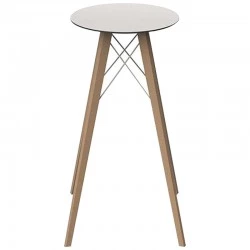 Table Haute Vondom Faz Wood Plateau Rond Hpl Blanc et Bord Noir avec Pieds Chêne Naturel Diamètre 60 x H105cm