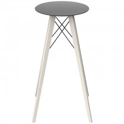 Table Haute Vondom Faz Wood Plateau Noir Rond Hpl Blanc avec Pieds Chêne Blanchi Diamètre 50 x H105cm