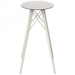 Table Haute Vondom Faz Wood Plateau Rond Hpl Blanc et Bord Noir avec Pieds Chene Blanchi Diamètre 50 x H105cm