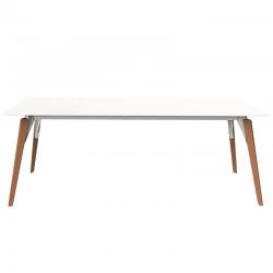 Table Vondom Faz Wood Plateau 200x90 Blanc et Pieds Chêne Naturel