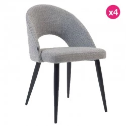 Lot de 4 Chaises avec dossier ergonomique et tissu gris clair pieds noirs KosyForm