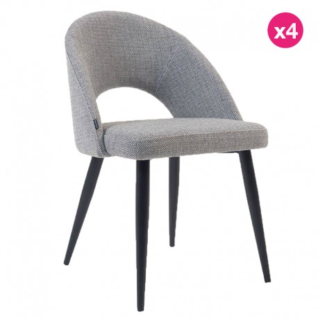 Lot de 4 Chaises avec dossier ergonomique et tissu gris clair pieds noirs KosyForm