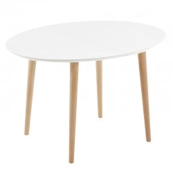 Table Ovale Extensible 120 à 200x90 Blanc et pieds de hêtre KosyForm