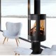 Runder Holzofen Ferlux Panoramic 8 kW auf Zentralständer