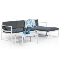 Salon de jardin Chenit aluminium blanc en angle Hevea