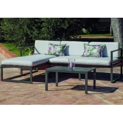 Salon de jardin Chenit aluminium Anthracite avec angle à droite Hevea