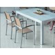 Mesa de jantar e 6 poltronas Camellia de alumínio natural com tecidos de palha têxtil