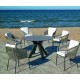 Set tavolo da pranzo e 6 poltrone Valonia Antracite con sedie in corda grigio Hevea