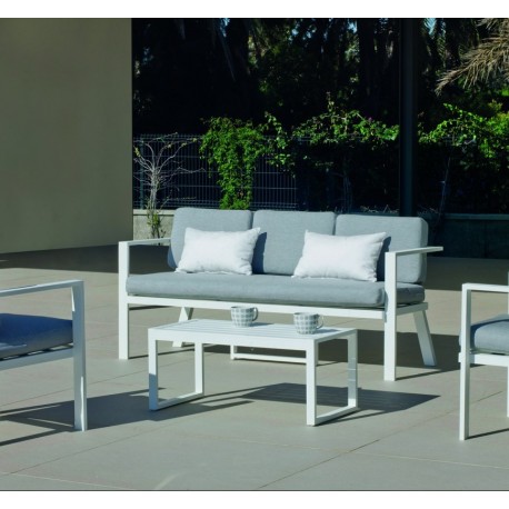 Salon de jardin Sofa Azores-8 Finition Blanc Tissus Gris Clair 5 places Hevea