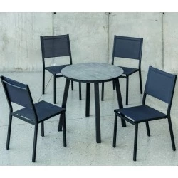 Garden furniture with HPL80 California Aluminium Anthracite Table and 4 Hevea Chairs