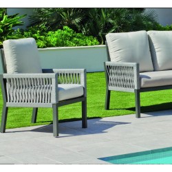 Salon de jardin Havana -7 Aluminium Anthracite Cordage Gris 4 places Hevea