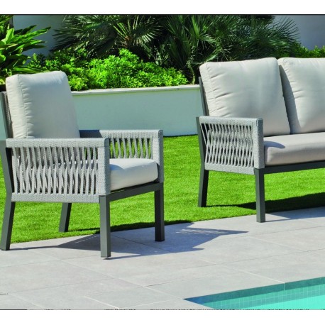 Muebles de jardín Habana -7 Aluminio Blanco Cuerda Gris 4 plazas Hevea