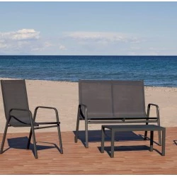 Salon de jardin Avalon -7 Aluminium Anthracite et textilène 4 places Hevea