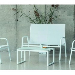 Salon de jardin Avalon -7 HPL Aluminium Blanc et textilène 4 places Hevea