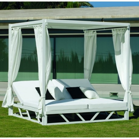Lit à baldaquin de jardin Balinesa Aluminium Blanc 2 places Hevea