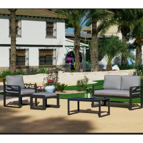 Tuinmeubelen Piave-7 Aluminium Antraciet en donkergrijze stoffen 4 plaatsen Hevea