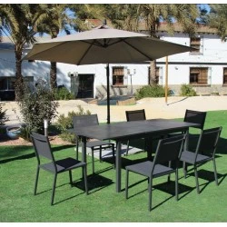 Mobili da giardino Ombrellone con tavolo allungabile HPL130-180 Palma Alluminio Antracite e 6 Sedie Hevea