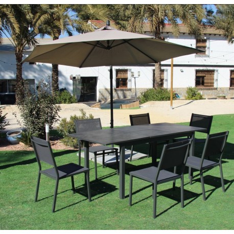 Garden furniture Parasol with Extendable Table HPL130-180 Palma Aluminium Anthracite and 6 Hevea Chairs