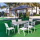 Tuinmeubelen Parasol met Uitschuifbare Tafel HPL130-180 Palma Aluminium Wit en 6 Hevea Stoelen
